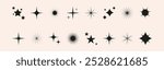 Set of shiny star, sparkle, sun shapes. Abstract vector glow, explosion and blink effects for celebrate party design. Twinkle glitter and flash graphic elements. Isolated illustrations.
