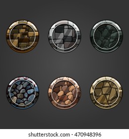 Set of shiny stone  square button. Illustration for game design.