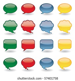 Set of shiny thought bubbles glass effect Icons