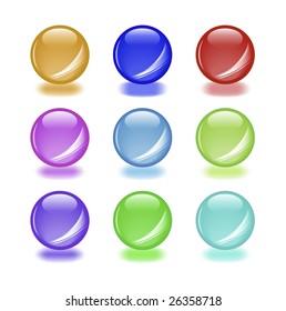 Set of shiny vector orbs with shadows. Aqua web 2.0 style. As icon, button or another design element.