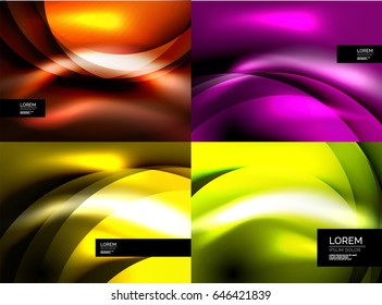 Set of shiny vector silk wave abstract backgrounds, wallpaper with wave shape and light effects, smooth style for your text