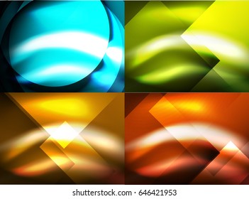 Set of shiny vector silk wave abstract backgrounds, wallpaper with wave shape and light effects, smooth style for your text