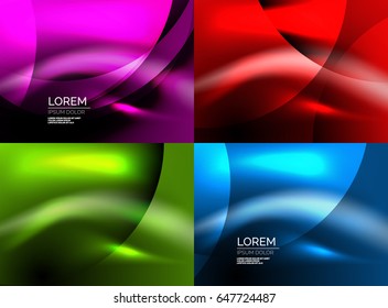 Set of shiny vector silk wave abstract backgrounds, wallpaper with wave shape and light effects, smooth style for your text