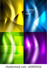 Set of shiny vector silk wave abstract backgrounds, wallpaper with wave shape and light effects, smooth style for your text