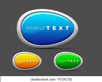 Set of shiny web 2.0 buttons. eps 10. Use as label, tag, icon and button in oval shape  vector illustration in orange, blue and  green colors
