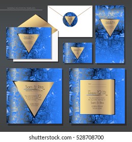 Set of shiny wedding cards. Wedding invitations, envelope, sticker. EPS 10 vector illustration with a copy space.