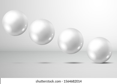 Set of shiny white balls at different heights from the surface