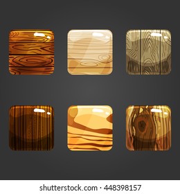 Set of shiny wooden square button. Illustration for game design.