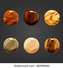 Set of shiny wooden square button. Illustration for game design.