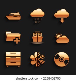 Ajuste Barco, Aire Acondicionado, disco de CD o DVD, clima solar y en la nube, puesto nocturno de Muebles y Añadir un nuevo icono de carpeta. Vector