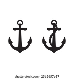 Set of ship anchor with rope logo icon design. Bower anchor sign illustration, vector.