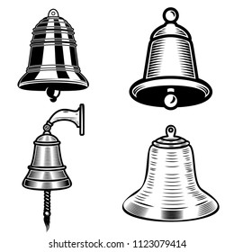 Set of ship bell illustrations on white background. Design element for logo, label, emblem, sign. Vector image