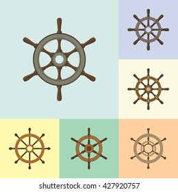 Set of ship helm icons. Shipboard steering wheel symbols in flat style. EPS8 clean vector illustration.