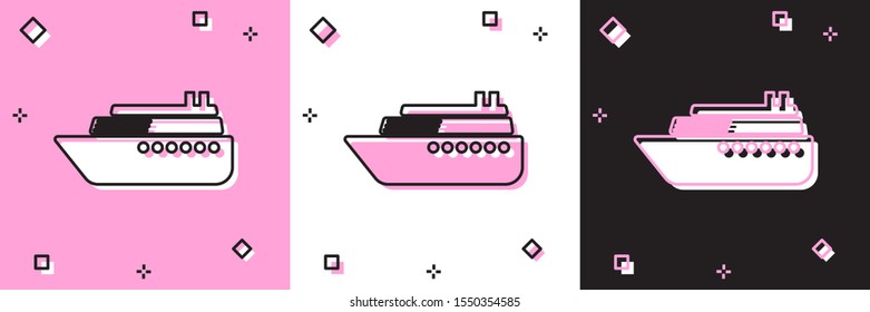 Set Ship icon isolated on pink and white, black background.  Vector Illustration