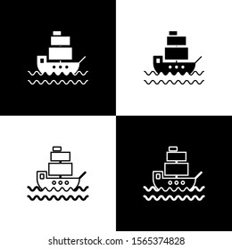 Set Ship icon isolated on black and white background.  Vector Illustration