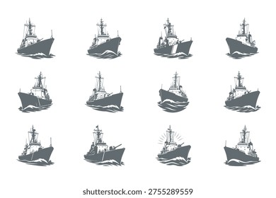 set of ship icons in different directions on white background