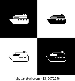 Set Ship icons isolated on black and white background. Line, outline and linear icon. Vector Illustration