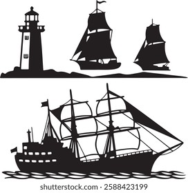 Set Of Ship Silhouette Vector ,Ships Silhouettes Vector Set