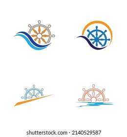 set of ship steering logo vector icon illustration template design