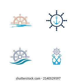set of ship steering logo vector icon illustration template design
