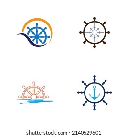 set of ship steering logo vector icon illustration template design