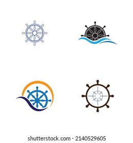 set of ship steering logo vector icon illustration template design