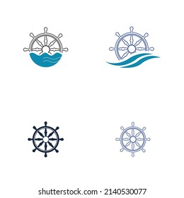 set of ship steering logo vector icon illustration template design