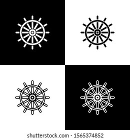 Set Ship steering wheel icon isolated on black and white background.  Vector Illustration