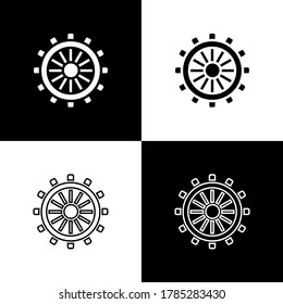 Set Ship steering wheel icon isolated on black and white background. Vector