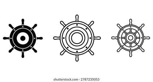 Set of ship steering wheel icons in different styles