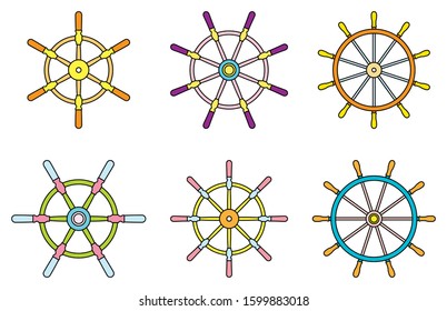 Set of ship wheel icons. Vector illustration
