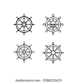 A set of ship wheel line art vector