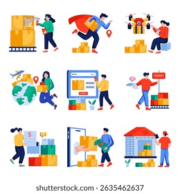 Set of Shipment Flat Illustrations