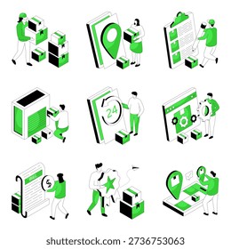 Set of Shipment  Flat Isometric Illustrations 
