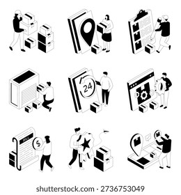Set of Shipment glyph Isometric Illustrations 