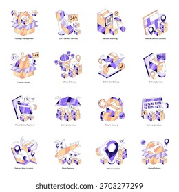 Conjunto de Ilustraciones isométricas de envío