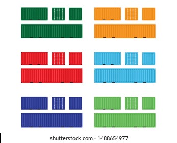 Set of Shipping Cargo Container for Logistics and Transportation Isolated On White Background Vector Illustration
