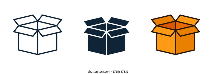 Conjunto de iconos de envío, de caja de entrega o de contenedor. Línea, icono de glifo. 
