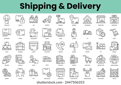 Set of shipping and delivery icons. Linear style icon bundle. Vector Illustration