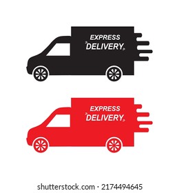 Set of shipping icons. Express delivery, truck. Vector illustration of a black and red delivery truck.