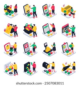 Conjunto de Ilustraciones isométricas de envío 


