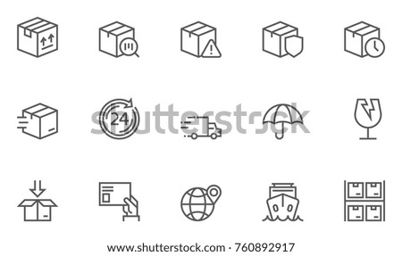 Set of Shipping Line Icons with Packaging, Package Protection, Return, Mailing and more. Editable Stroke. 48x48 Pixel Perfect.