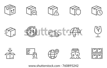 Set of Shipping Line Icons with Packaging, Package Protection, Return, Mailing and more. Editable Stroke. 48x48 Pixel Perfect.