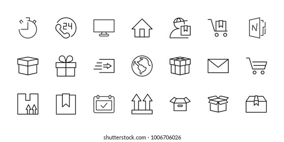 Set of shipping vector line icon. It contains symbols to box, home and more. Editable move. 32x32 pixels.