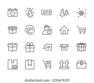 Set of shipping vector line icon. It contains symbols to box, home and more. Editable move. 32x32 pixels.