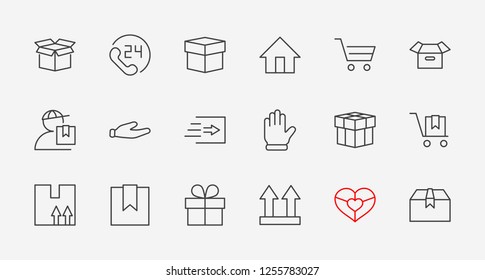 Set of shipping vector line icon. It contains symbols to box, home and more. Editable move. 32x32 pixels.