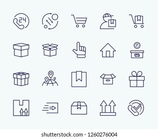 Set of shipping vector line icon. It contains symbols to box, home and more. Editable move. 32x32 pixels.