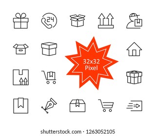 Set of shipping vector line icon. It contains symbols to box, home and more. Editable move. 32x32 pixels.