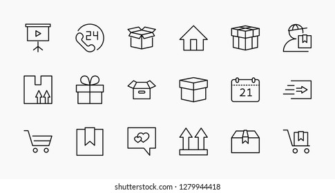 Set of shipping vector line icon. It contains symbols to box, home and more. Editable move. 32x32 pixels.