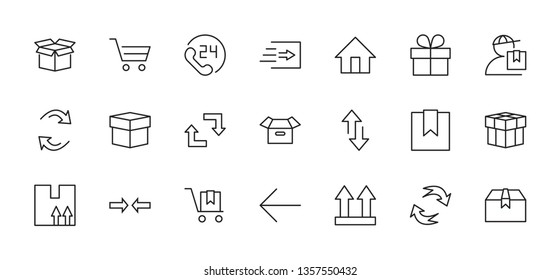 Set of Shipping vector line icon. It contains symbols to box, home and more. Editable Stroke. 32x32 pixels.